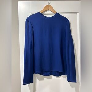 Vince Rib Trim Silk Blouse with Tie Back- Royal Blue Size M